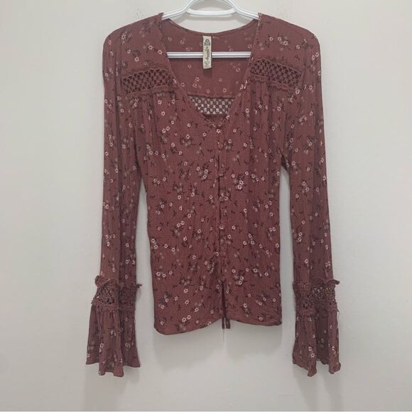 American Rag Floral Ruffle Blouse Size Large Juniors - Picture 1 of 7